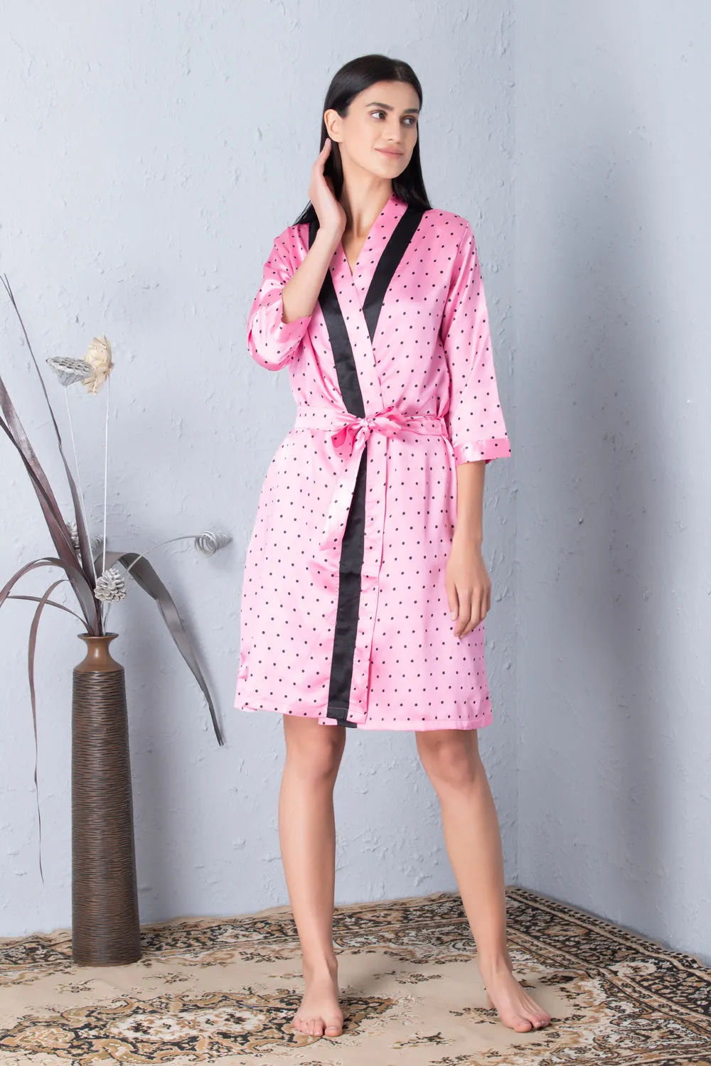 Satin Nighty Nightgown and Polka Dot Robe Set with Modifiers