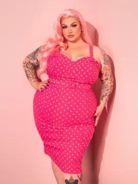 PRE-ORDER - Maneater Wiggle Dress in Hot Pink & White Polka Dot - Vixen by Micheline Pitt