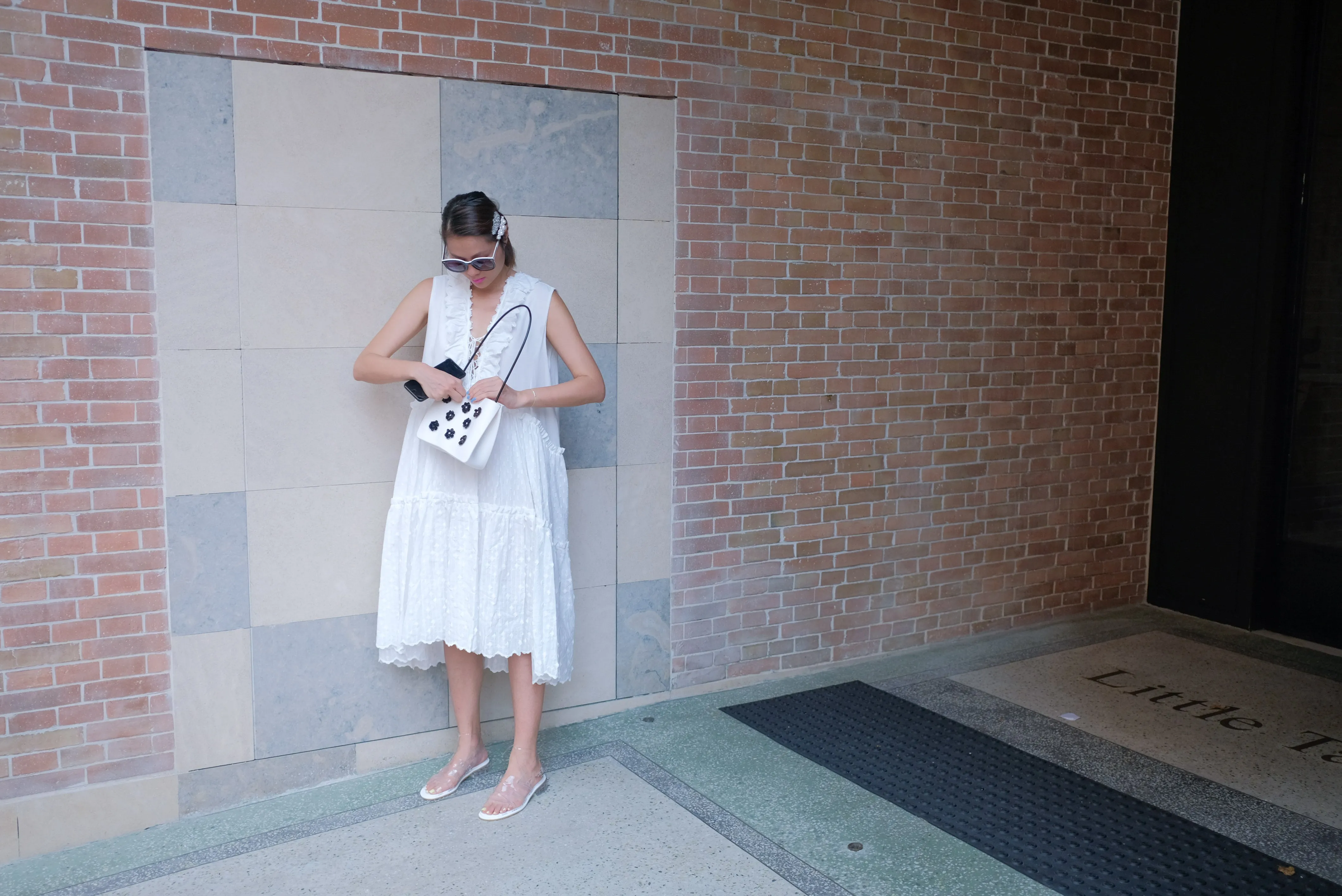 Premium White Lace Up Polka Dot Dress