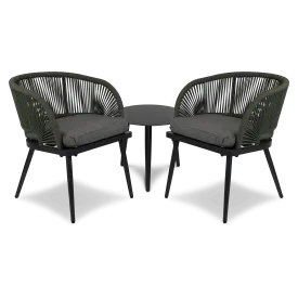 Santa Monica Dining 3pc Occasional with Soft Ash Olefin Cushions, Bonsai Olefin Rope and Gunmetal Aluminium Frame