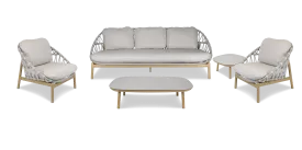 Siesta 5pc Lounge Set with Mist Olefin Rope, Icelandic Salt Cushions and Aluminium Frame