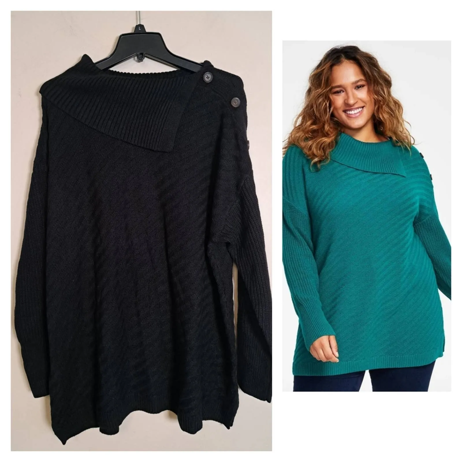 Style & Co Envelope-Neck Tunic Sweater Black