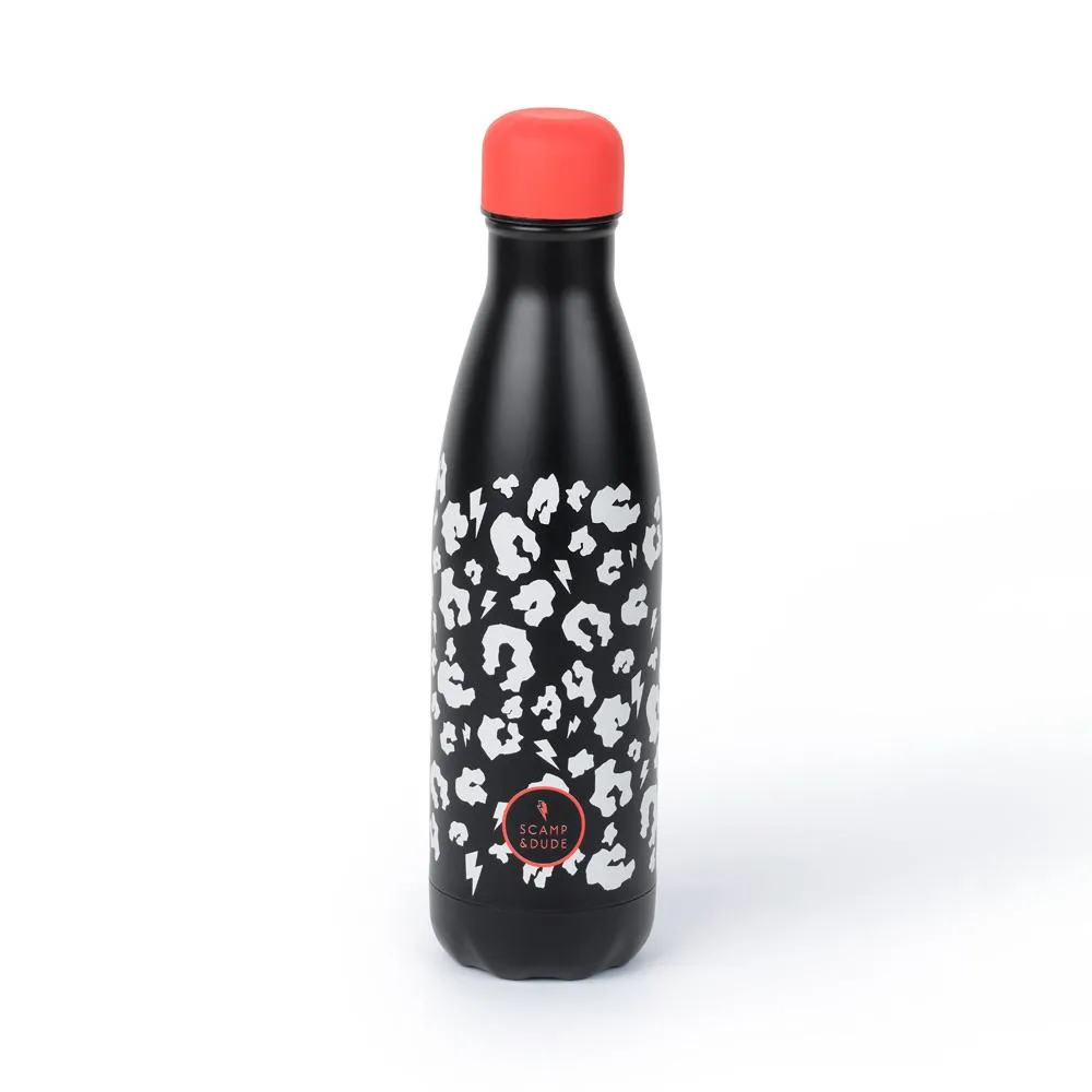 SUPERCHARGED WATER BOTTLE BLACK WITH WHITE LEOPARD AND LIGHTNING BOLT PRINT