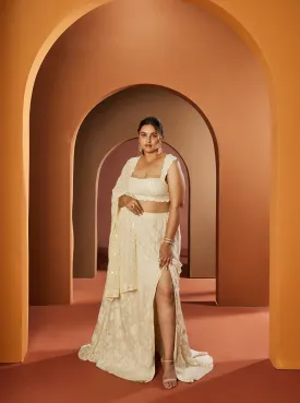 Vamika Ivory Embroidered Slit Lehenga