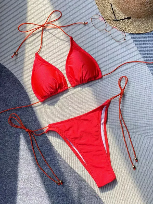 Women's Solid Colour Rope Strap Bikini