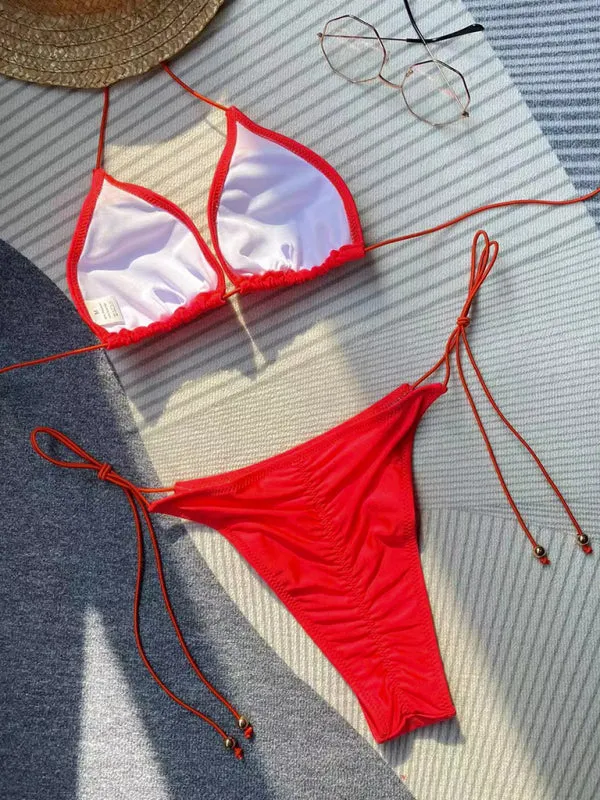 Women's Solid Colour Rope Strap Bikini